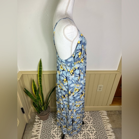 Patagonia Pataloha Strappy Maxi Dress L Blue Yellow Bird Floral Pockets Vacation - Picture 5 of 14